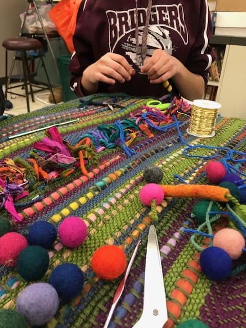 LaVerne Kemp weaving at Ambridge Area Middle School 2019