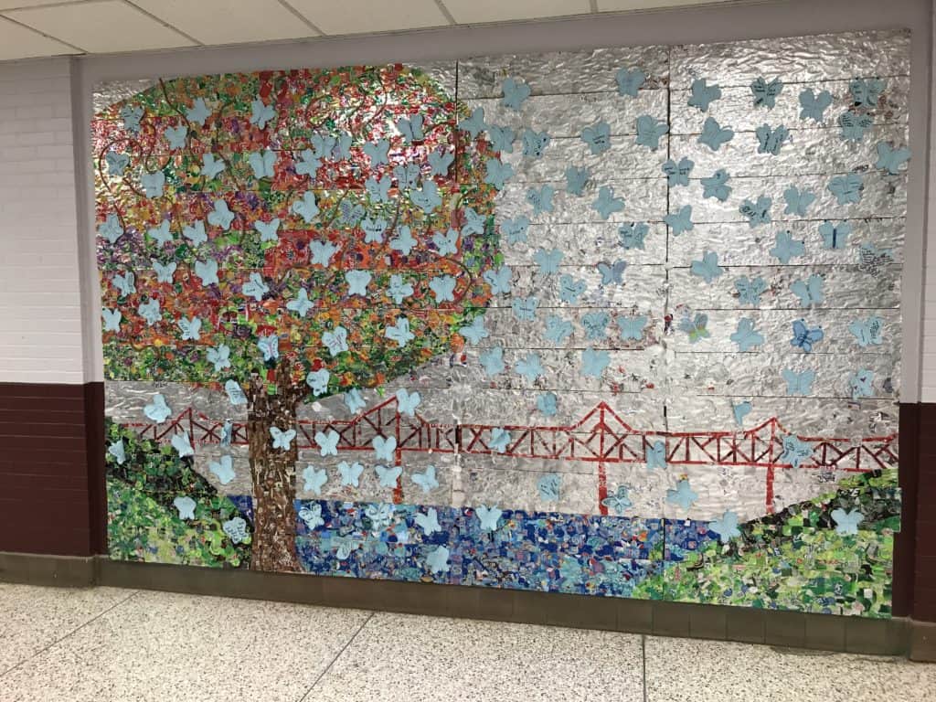 Lindsay Huff aluminum can mural at Ambridge Area Middle School 2018